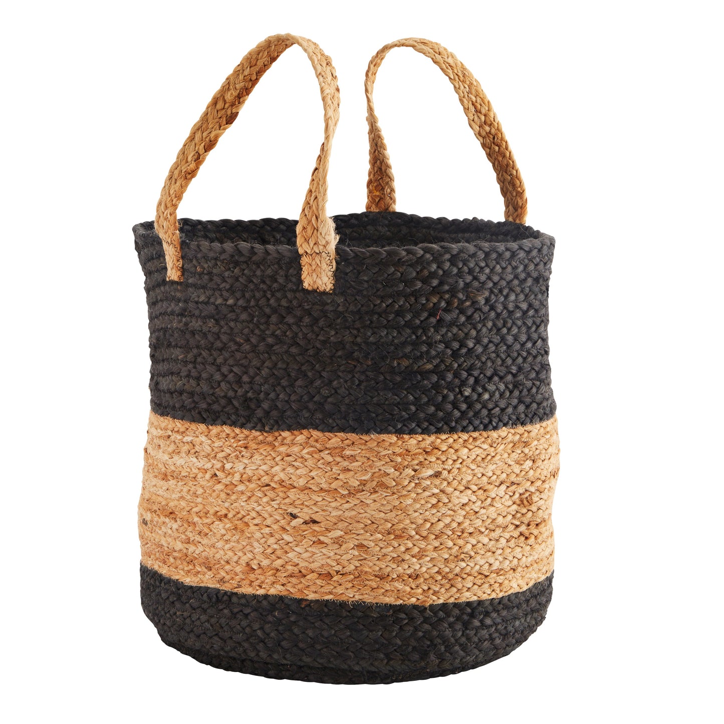 Madam Stoltz - Jute basket m/ håndtag | Sort/natural
