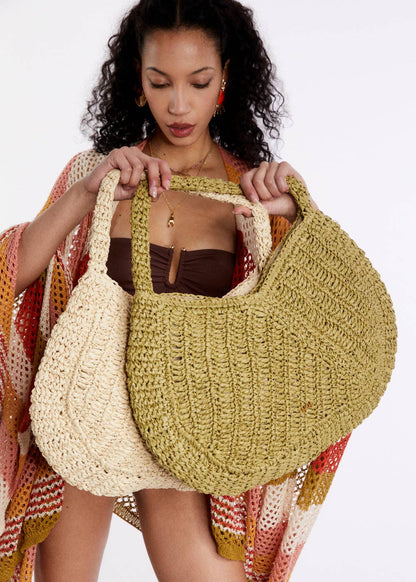 NALI' - Olga skuldertaske i raffia | Beige