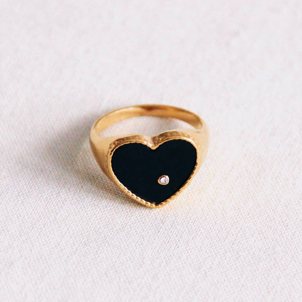 Ring med sort hjerte | Sort/Guld