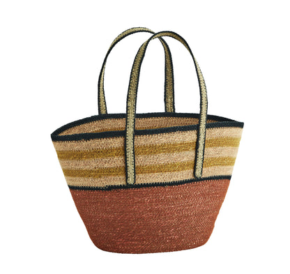 Madam Stoltz - Seagrass strandtaske | Orange/hamp/sort