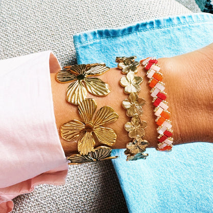 Bazou - Armbånd i rustfrit stål m. blomster | Guld