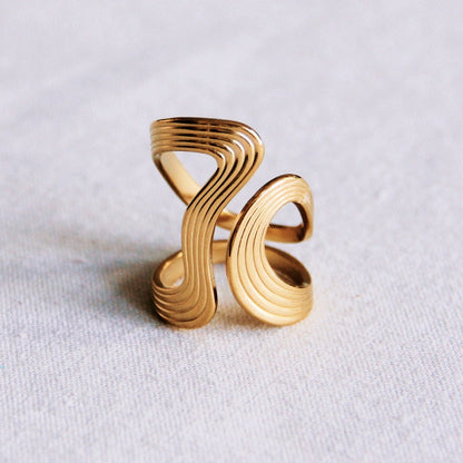 Bazou - Ring i rustfrit stål stribet | Guld