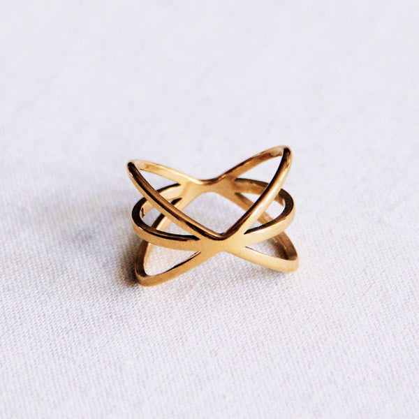 Cross-over Ring | Forgyldt rustfrit stål