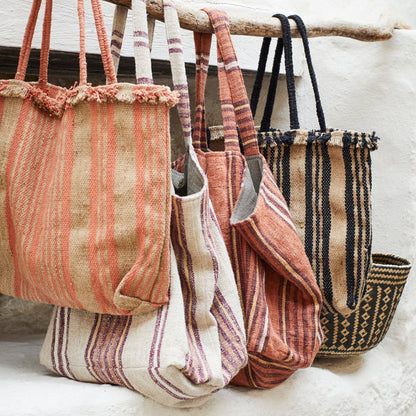 Madam Stoltz - Striped bag | Ecru/burgundy/yellow