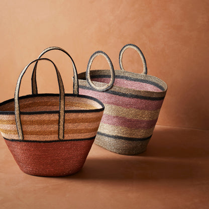 Madam Stoltz - Seagrass strandtaske | Orange/hamp/sort